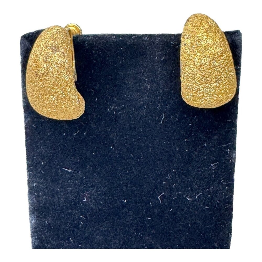 Vintage Goldette Textured Hoop Clip-On Earrings Brushed Gold Tone  Screw Back